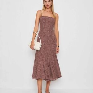 Reformation Lilibet Brown Polka Dot Dress